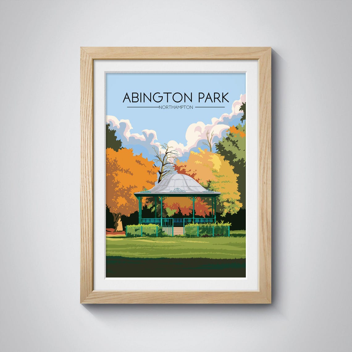 Abington Park Northampton Bandstand Autumn Trees Travel Poster - Image 3