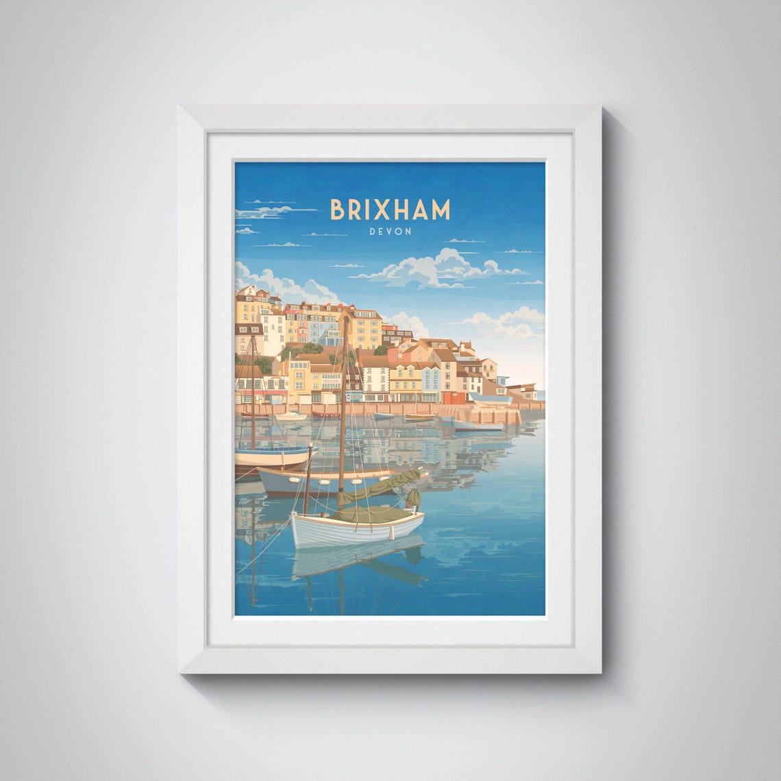 Brixham Devon Harbour Boats Colourful Waterfront Vintage Travel Poster - Image 4