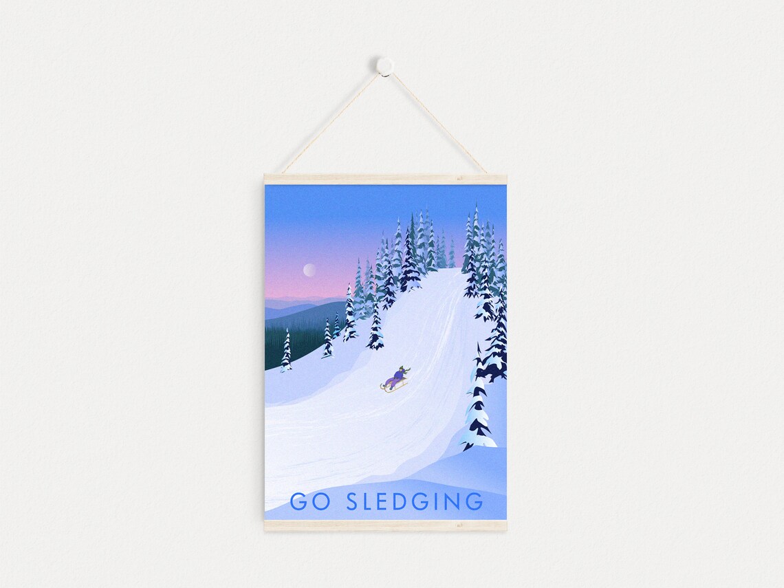Go Sledging Vintage Travel Poster, Winter Sports Art Print - Image 4