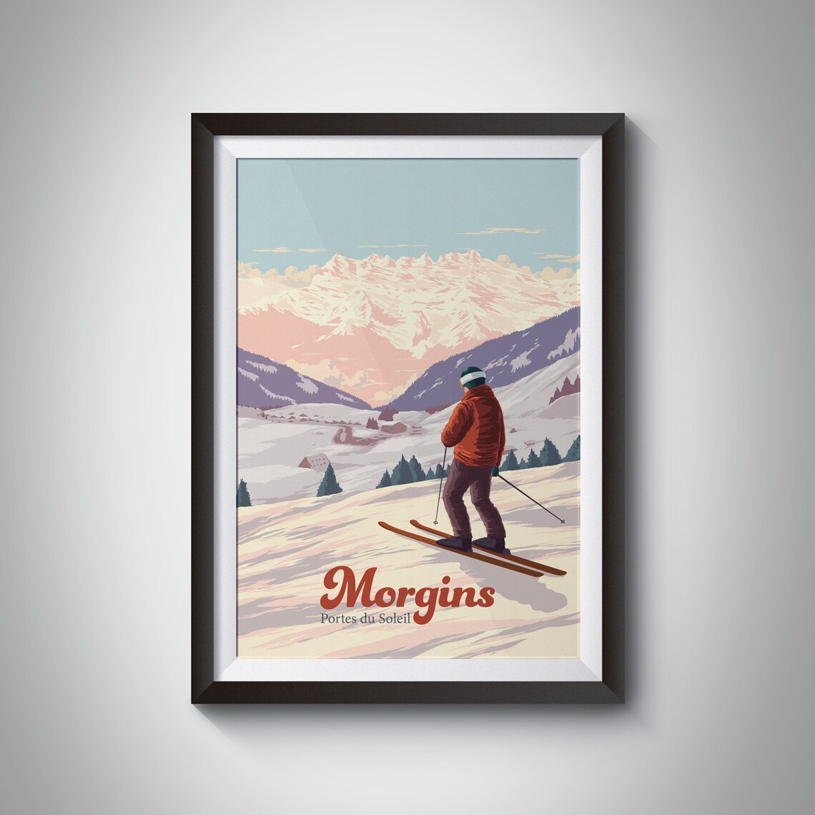 Morgins Ski Resort Vintage Ski Poster, Swiss Alps