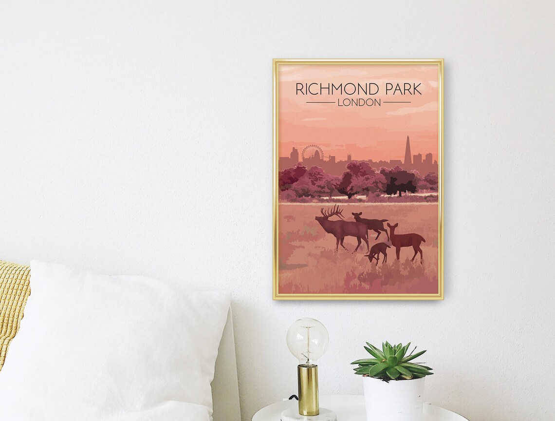 Richmond Park Retro Vintage Skyline Travel Poster - Image 3