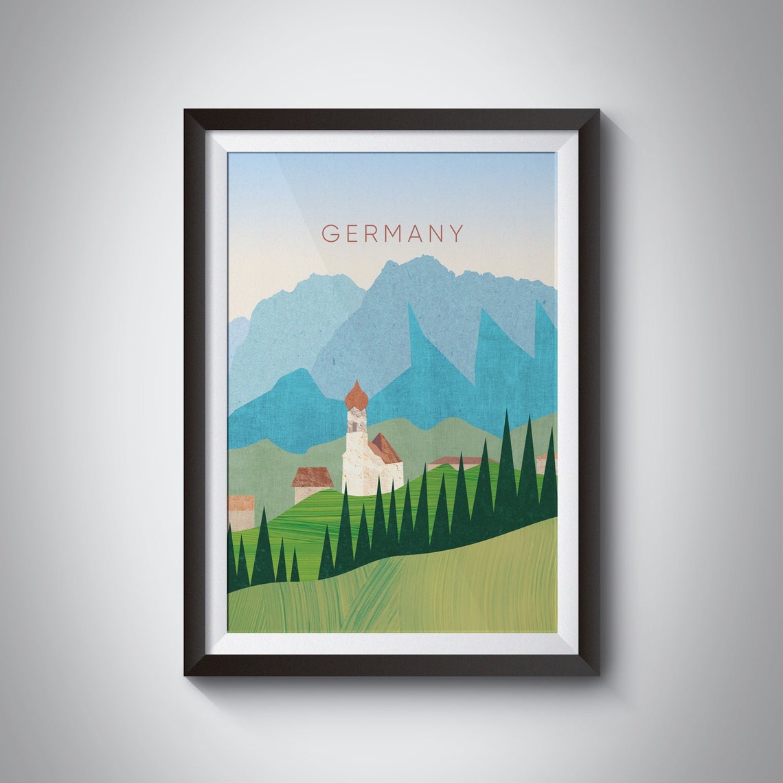 Germany Bavarian Alps Village Chapel Pine Forest Mountains Poster