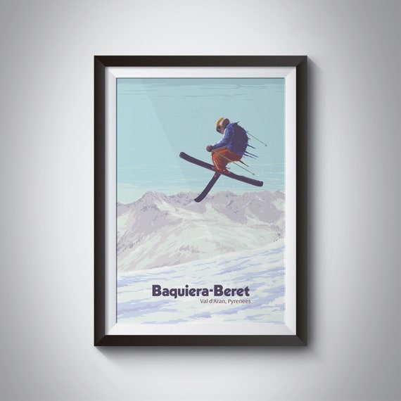 Baqueiraberet Ski Resort Poster Pyrenees Mountains Spain Vintage Ski Print Travel Poster Snowboarding Val Daran Neu Valleys Framed