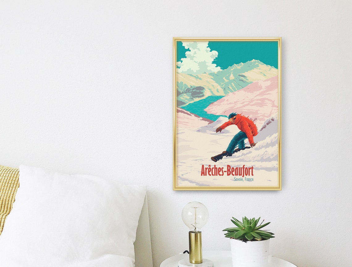Areches Beaufort Snowboarding Poster Skiing Ski Resort Print Beaufortain French Alps Espace Diamant Wall Art Gift France Travel Print - Image 3