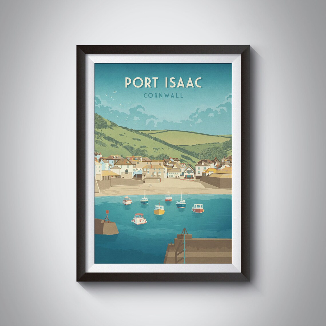 Port Isaac Vintage Travel Poster, Cornwall Coast