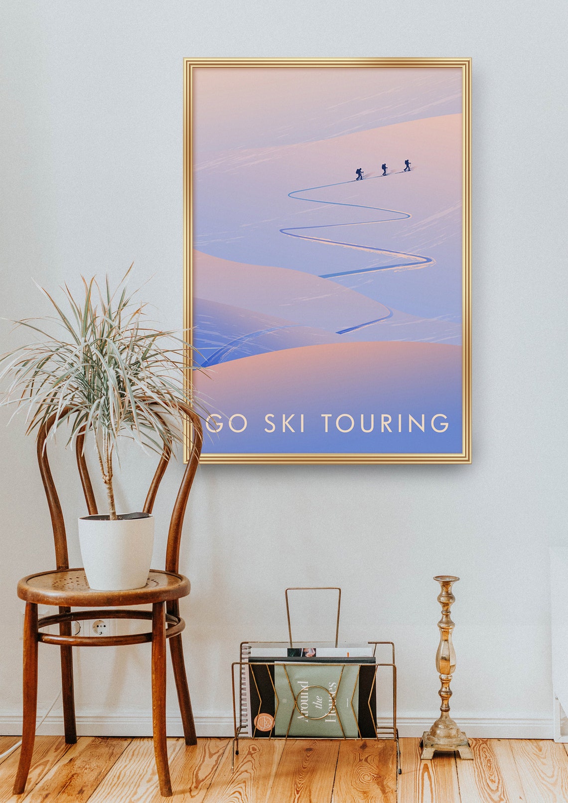 Go Ski Touring Minimalist Backcountry Skiers Adventure Poster - Image 2
