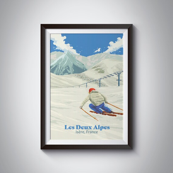 Les Deux Alpes Vintage Ski Resort Travel Poster