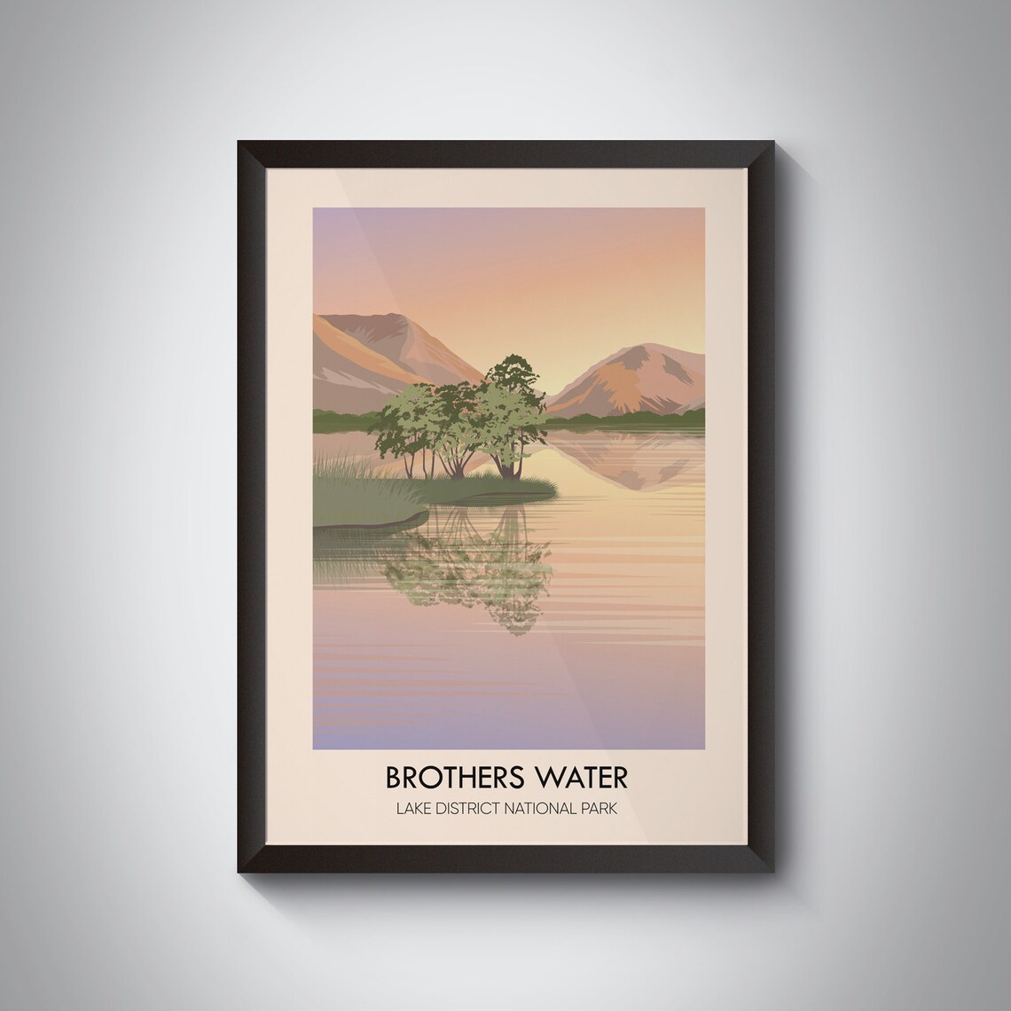 Brothers Water Lake District National Park Sunset Reflection Island Travel Poster