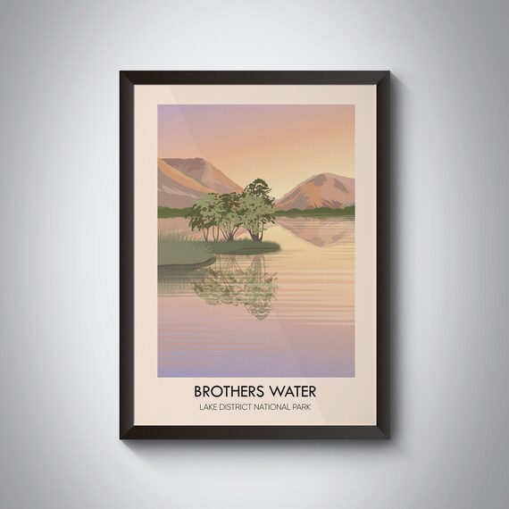 Brothers Water Lake District National Park Sunset Reflection Island Travel Poster