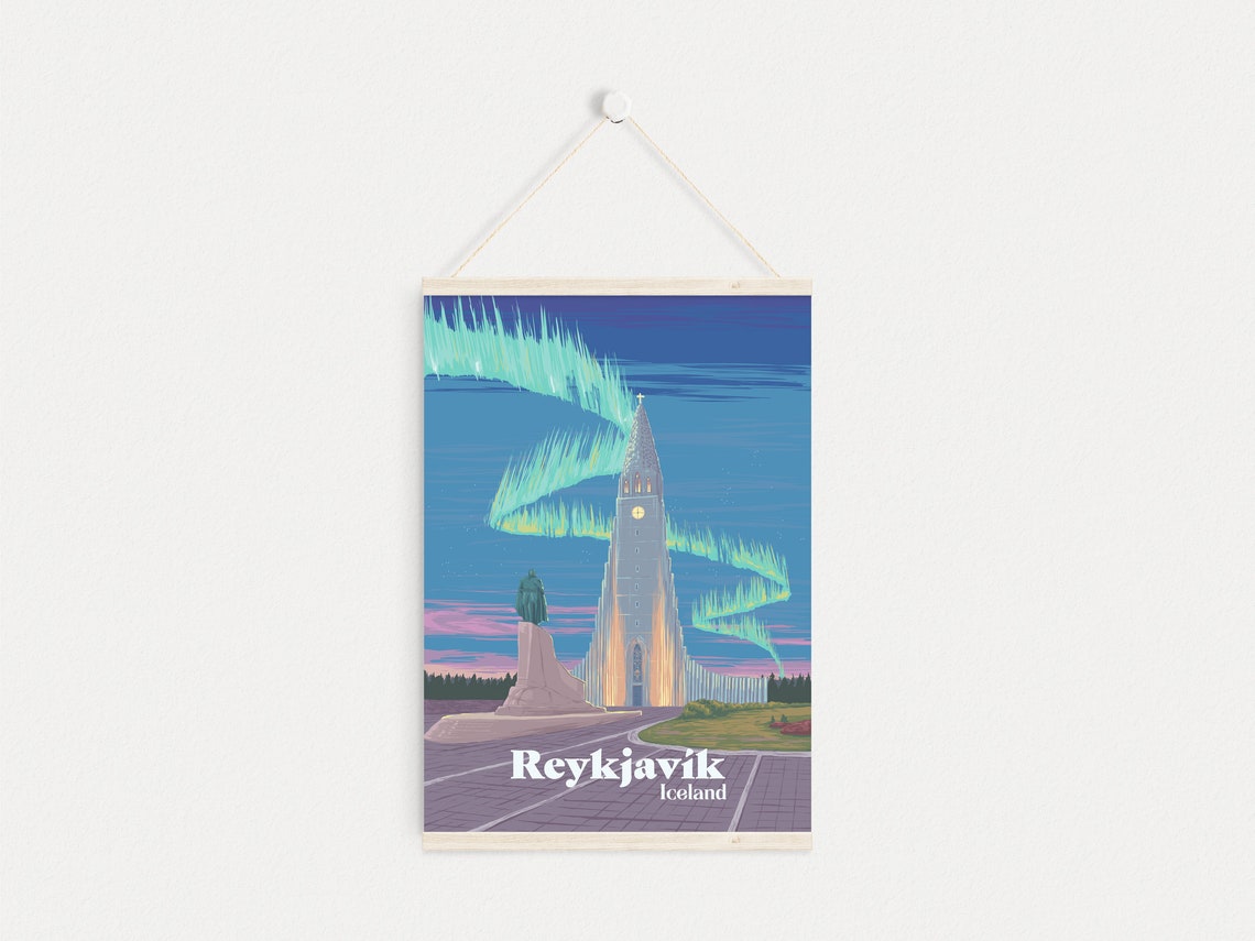 Reykjavik Iceland Hallgrimskirkja Northern Lights Winter Poster - Image 4