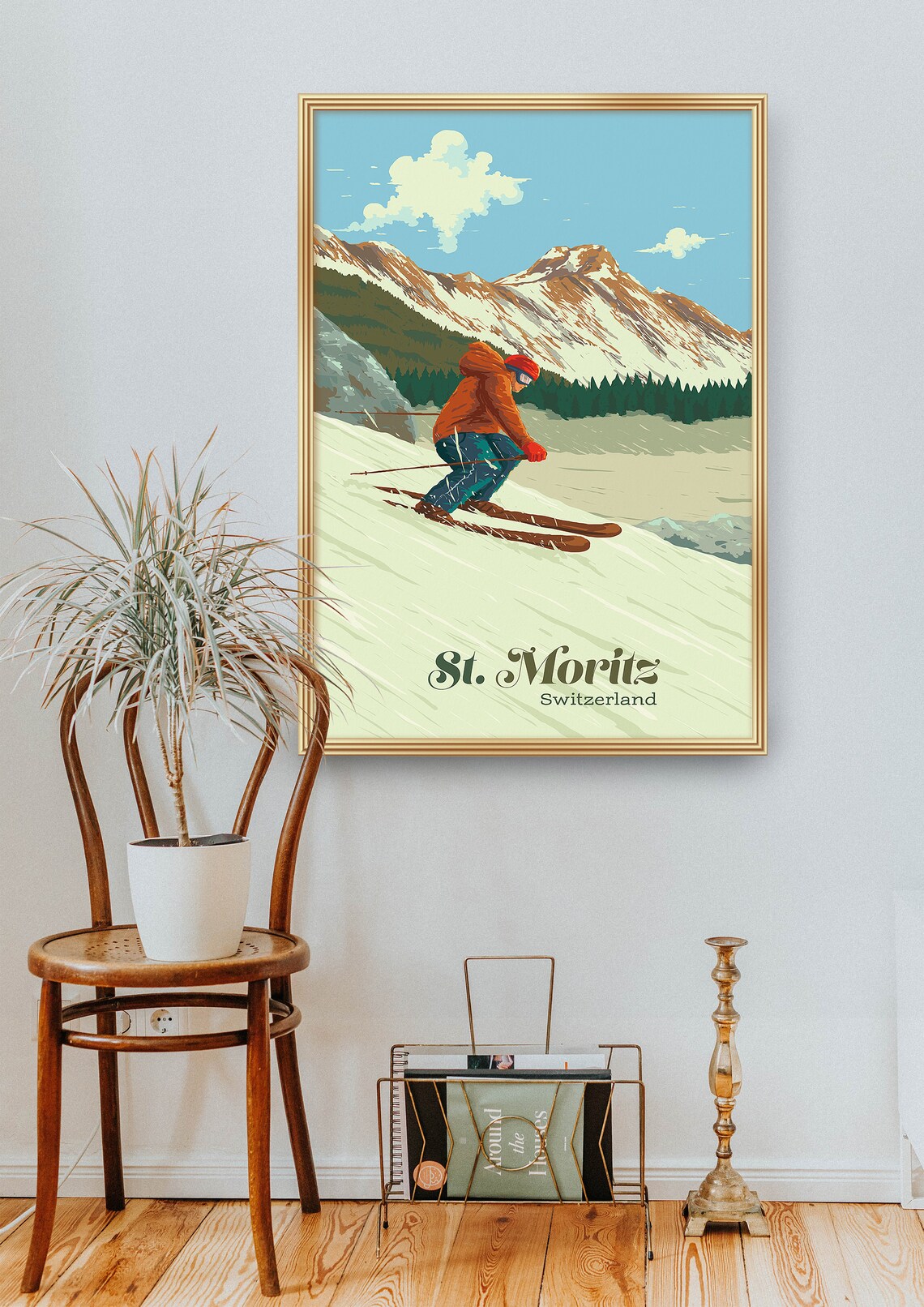 St Moritz Ski Resort Vintage Travel Poster, Switzerland - Image 2