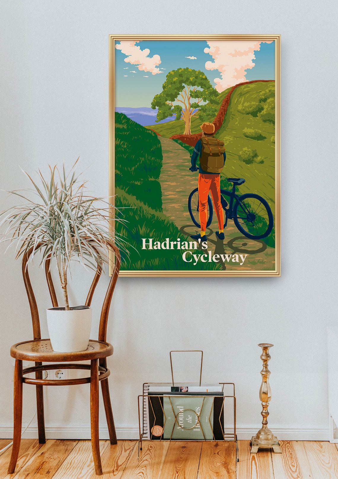 Hadrian's Cycleway England Rolling Hills Vintage Cycling Travel Poster - Image 2