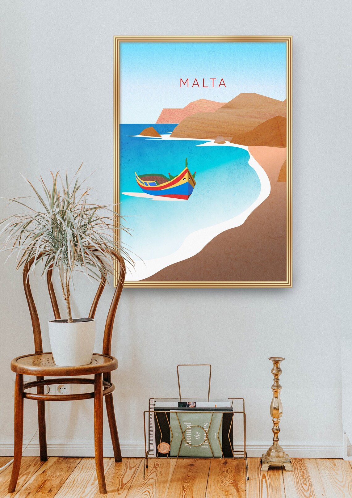 Malta Traditional Luzzu Fishing Boat Turquoise Bay Coast Poster - Image 2