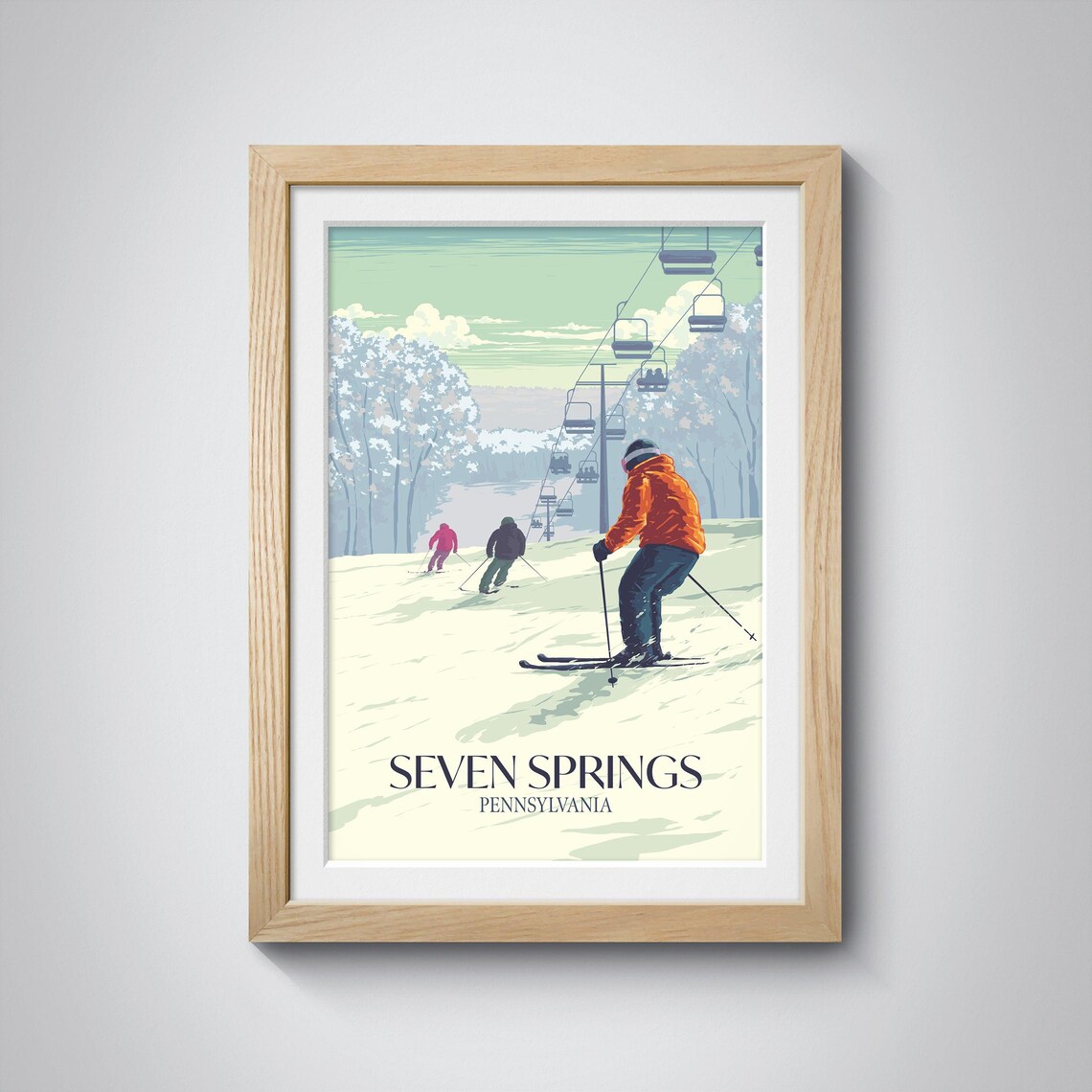 Seven Springs Pennsylvania Vintage Ski Poster, Trail Map Art - Image 3