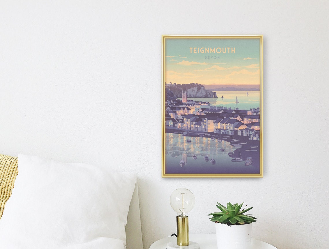 Teignmouth Devon Twilight Harbour Sailing Boats Reflection Poster - Image 3
