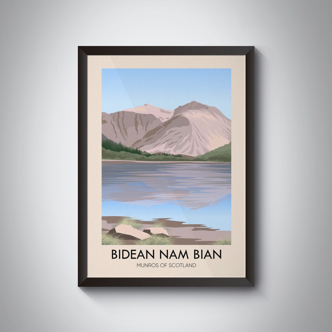 Bidean Nam Bian Munros Of Scotland Travel Poster Glen Coe Scottish Highlands Argyll Stob Coire Sgreamhach Vintage Travel Print Hiking