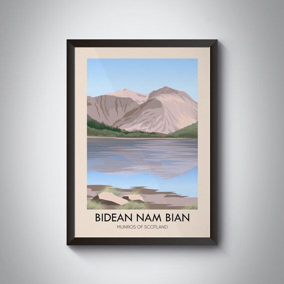 Bidean Nam Bian Munros Of Scotland Mountain Lake Hiking Travel Poster