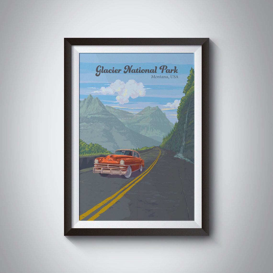 Glacier National Park Poster Montana Usa Travel Poster Vintage Travel Print Going To The Sun Road Weeping Wall Mountains Nature Wpa