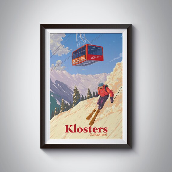 Klosters Ski Resort Vintage Ski Poster Art Print