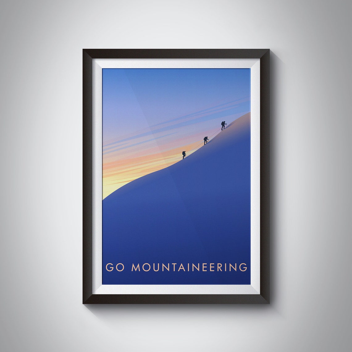 Go Mountaineering Sunset Snowy Ridge Poster with Three Climbers