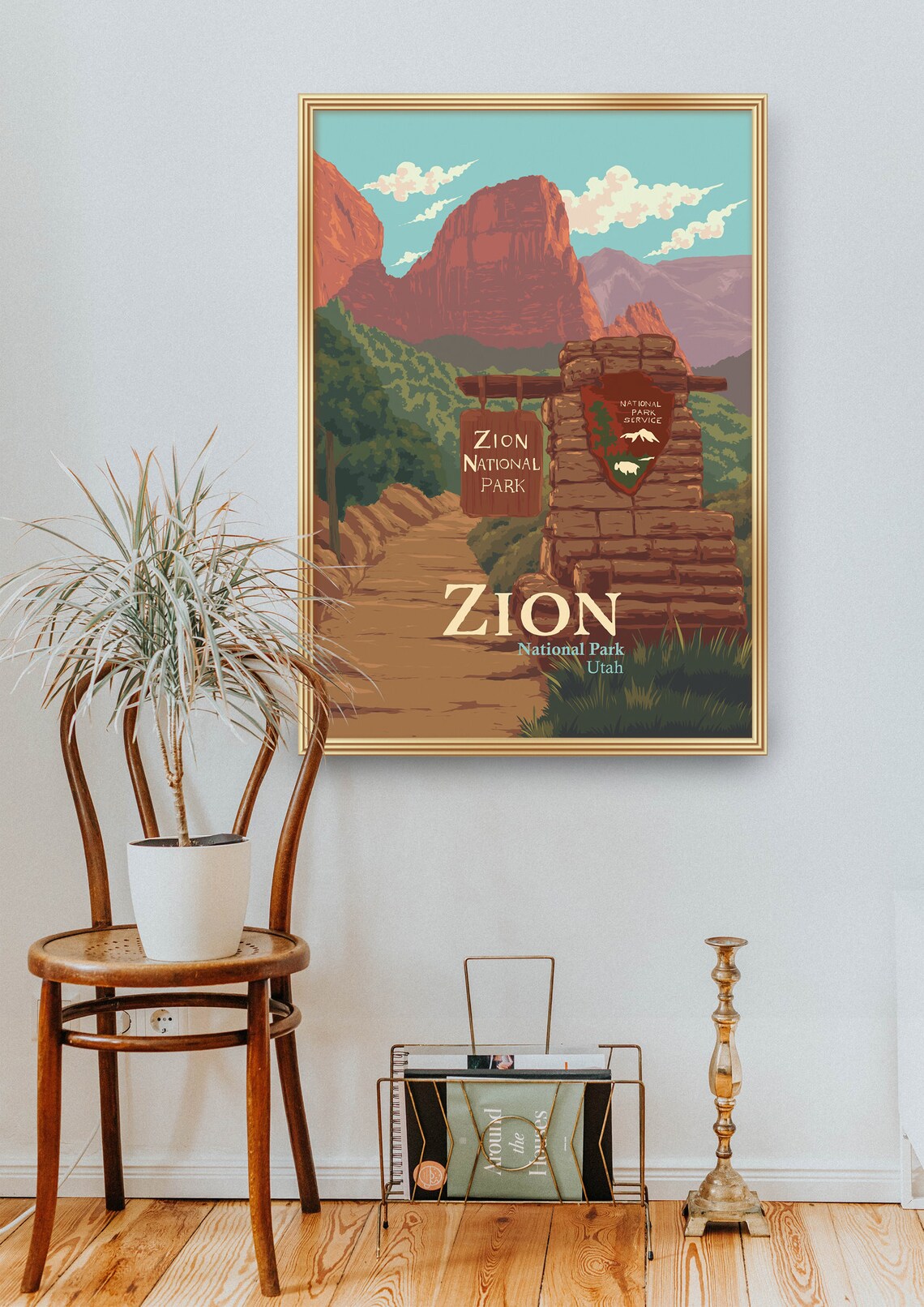 Zion National Park Utah Stone Entrance Sign Canyon Trail Poster - Image 2