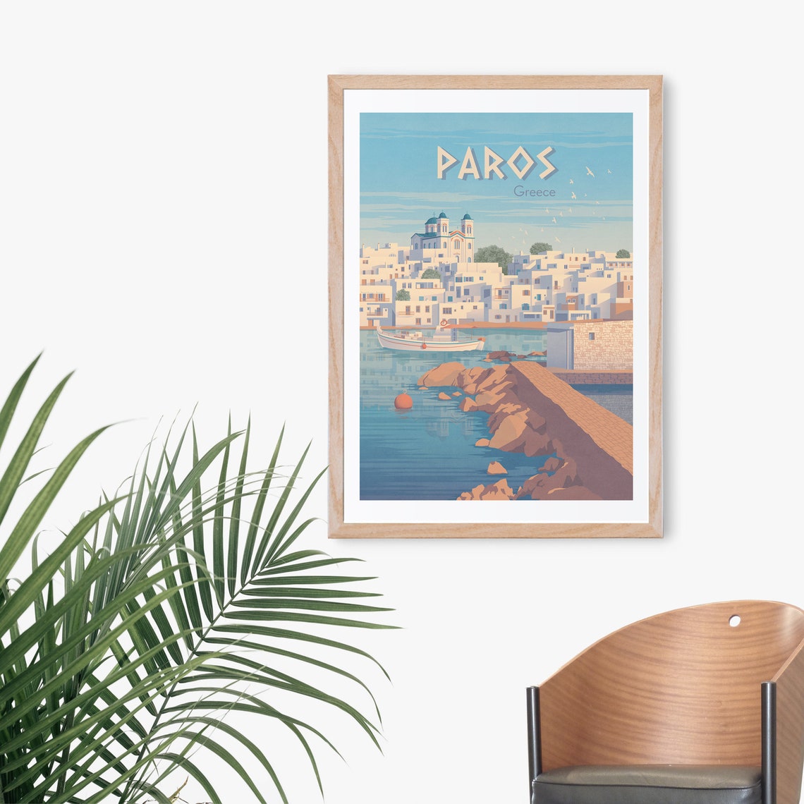Paros Greece Aegean Island Harbor Church Vintage Travel Poster - Image 4