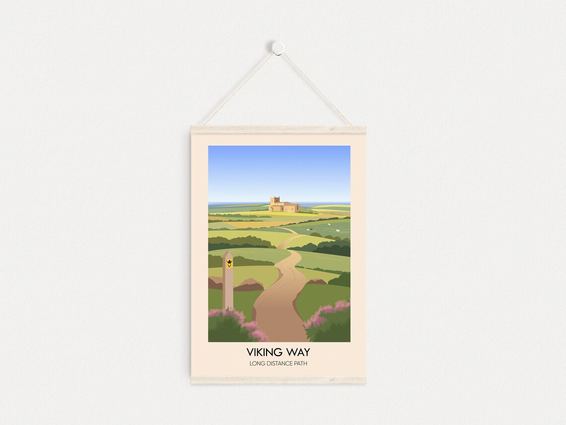 Viking Way Long Distance Path Country Church Trail Vintage Travel Poster - Image 3
