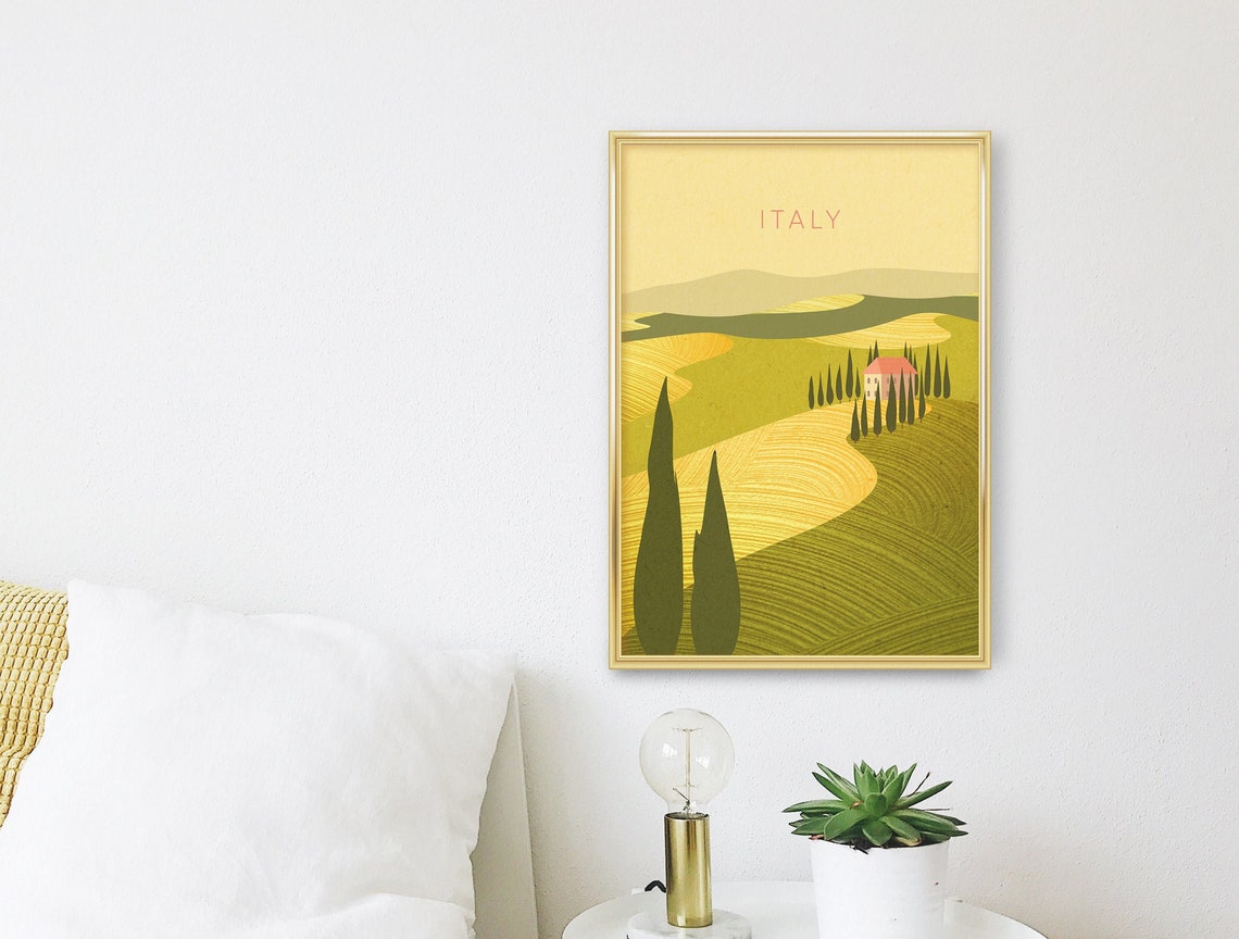 Italy Tuscany Hills Minimalist Poster, Cypress Trees Farmhouse Artwork - Image 3