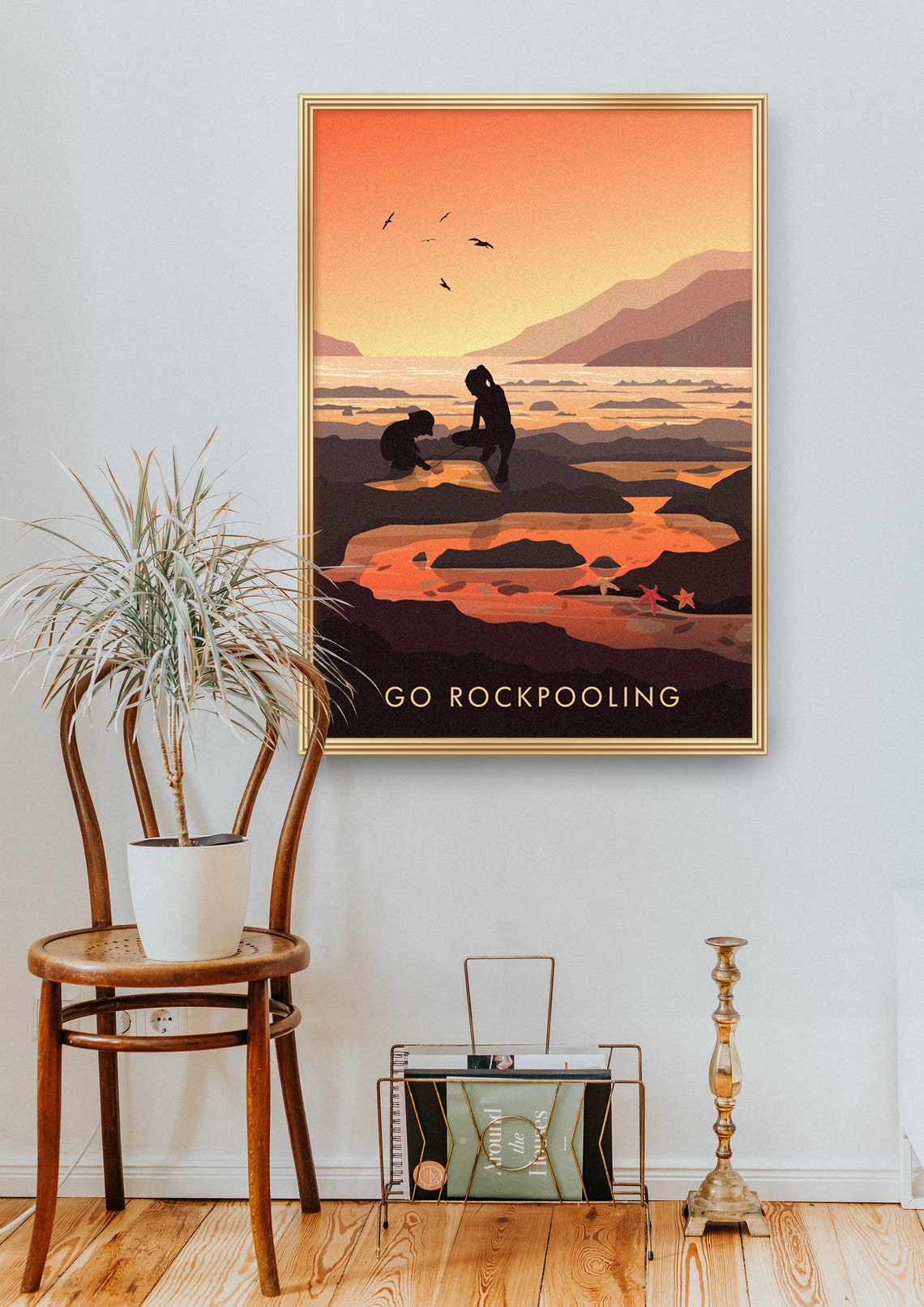 Go Rockpooling Sunset Tide Pool Adventure Seaside Starfish Poster - Image 2