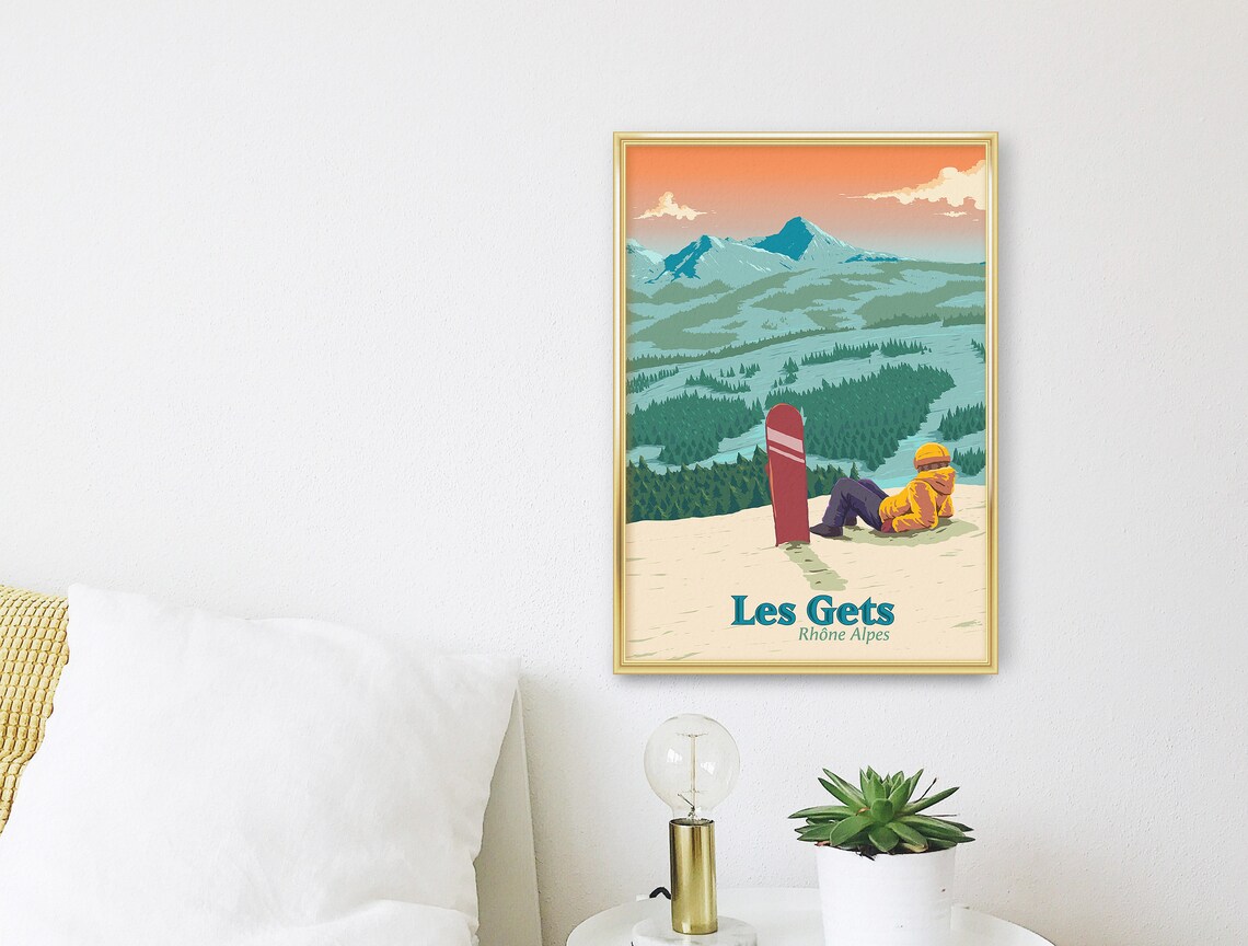 Les Gets Snowboarding Poster, Vintage Travel Print - Image 3