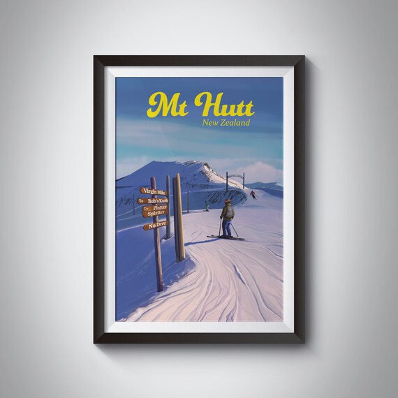 Mt Hutt New Zealand Vintage Ski Resort Poster