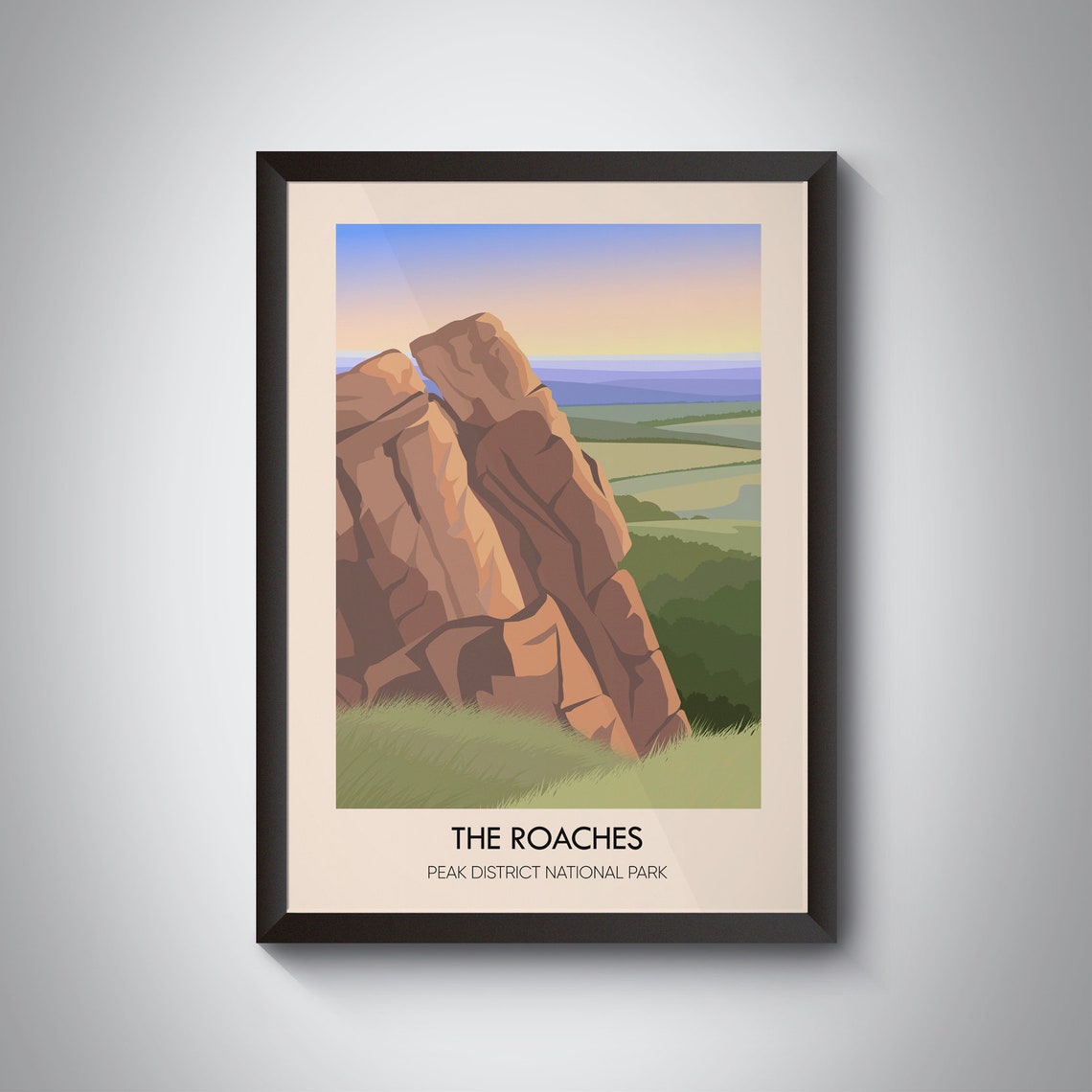 The Roaches Travel Poster Peak District National Park Staffordshire Leek Tittesworth Reservoir Vintage Travel Print Hiking Climbing