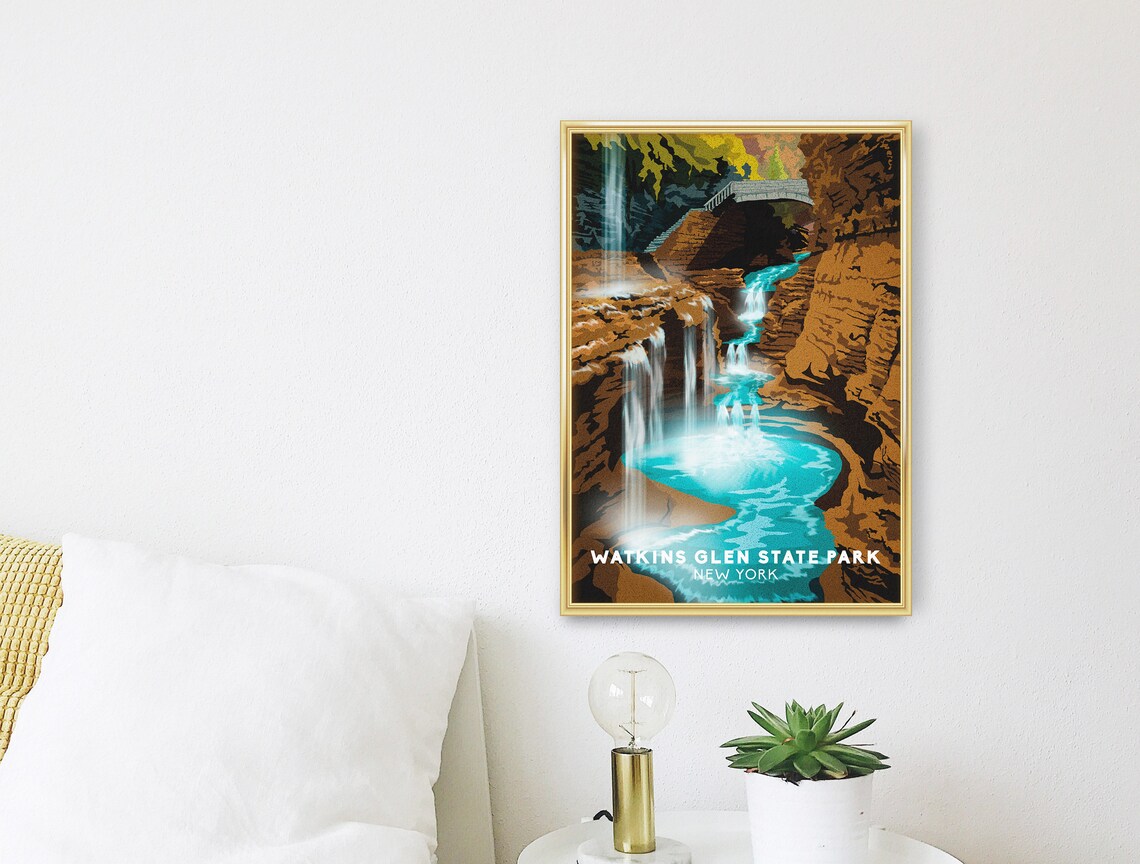 Watkins Glen State Park Travel Poster, Retro Art Print - Image 3