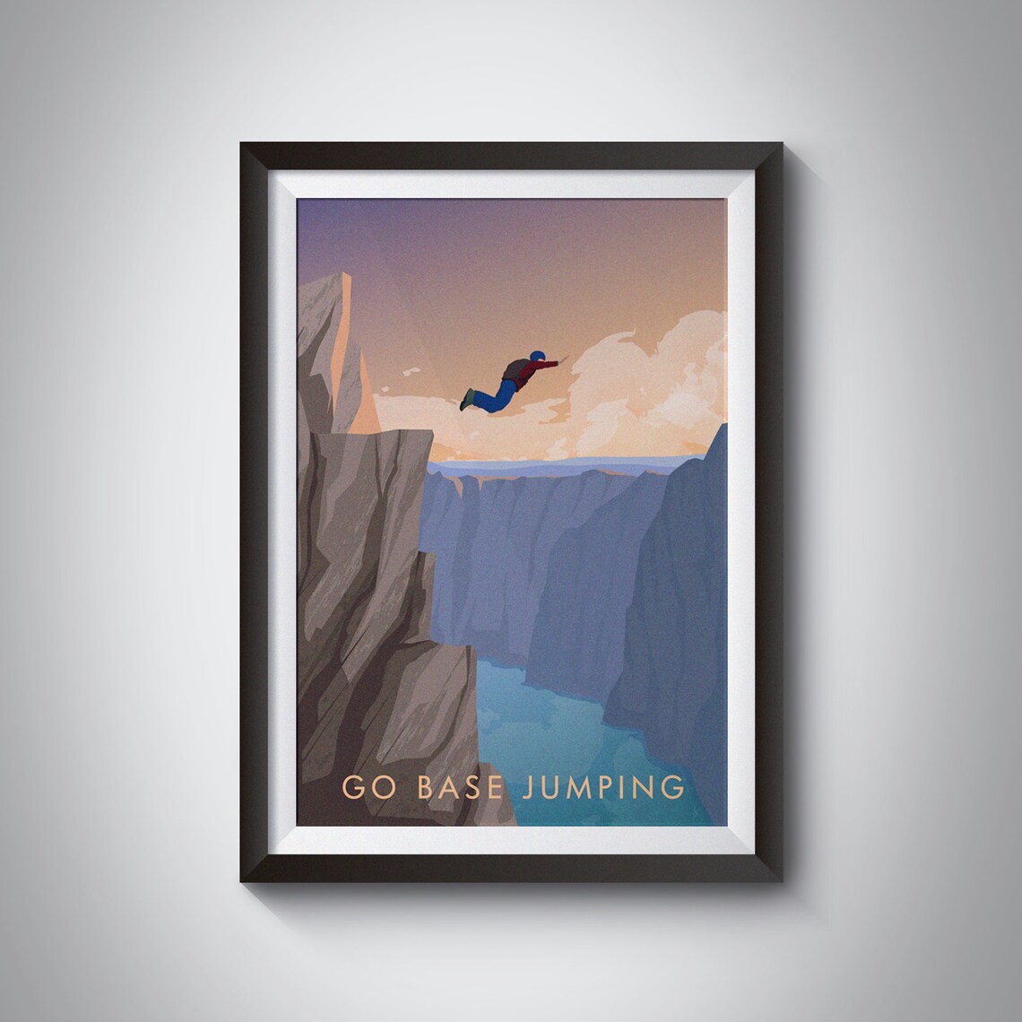 Go Base Jumping Retro Travel Poster, Extreme Sport