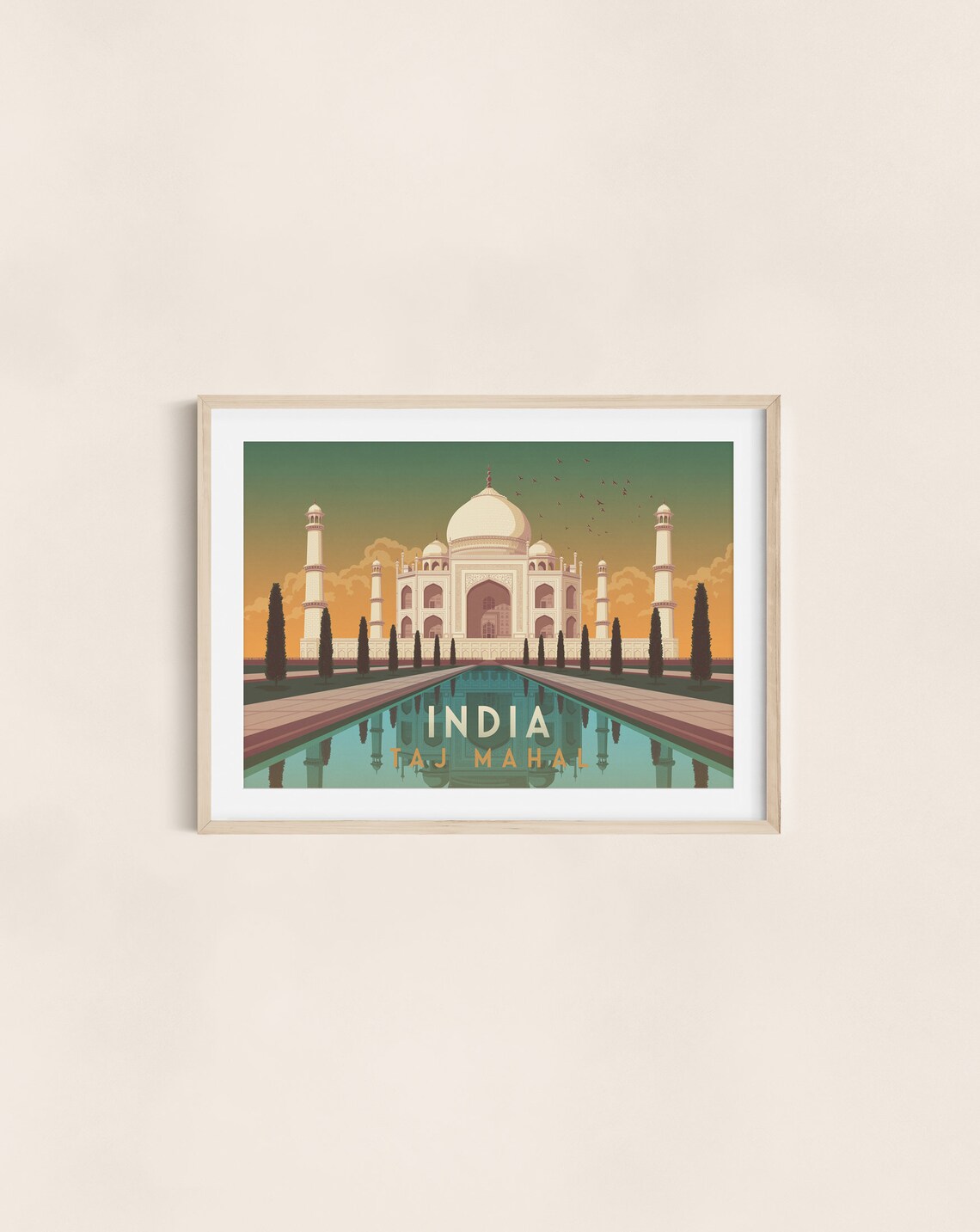 India Taj Mahal Agra Reflection Sunset Vintage Travel Poster - Image 2