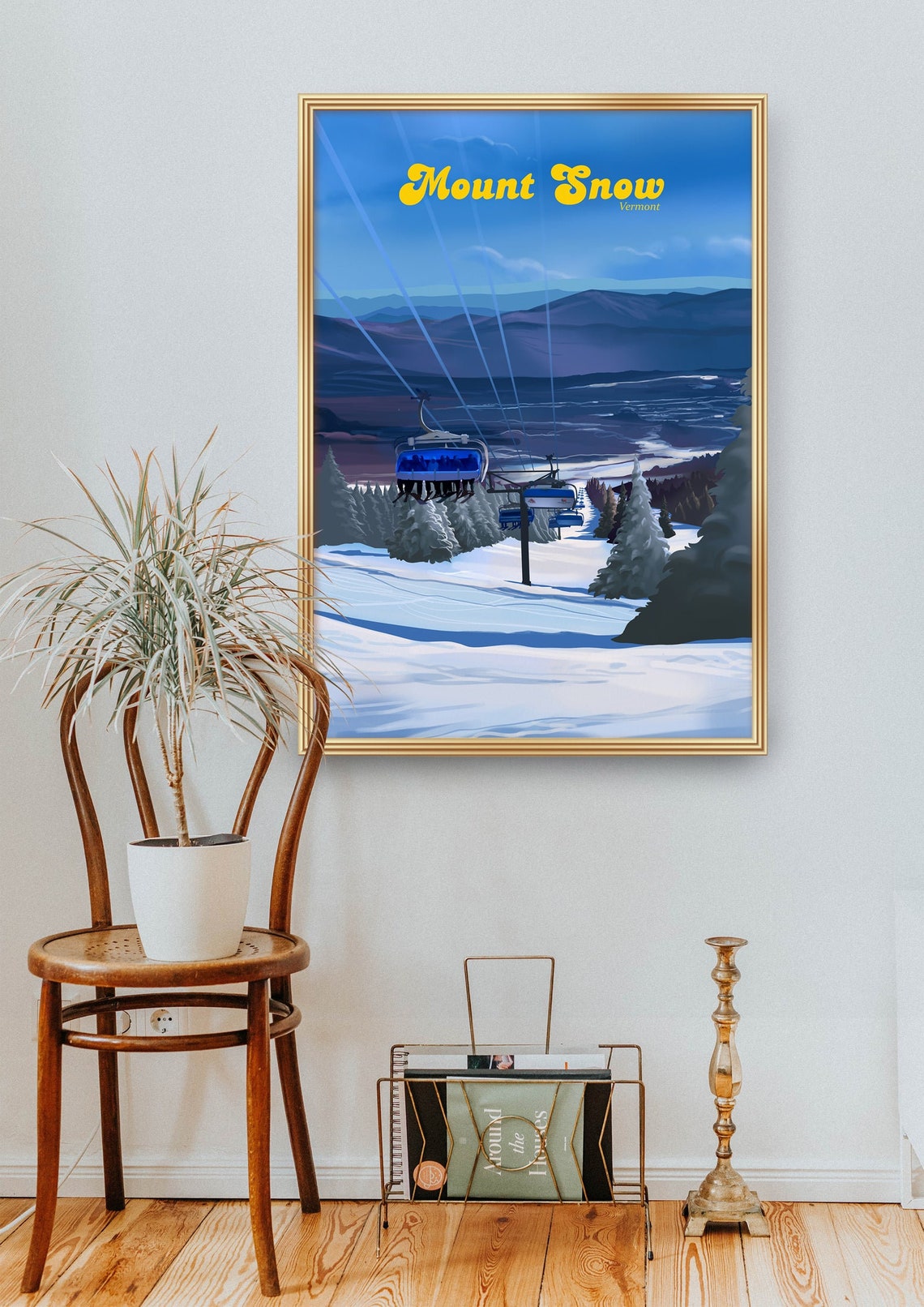 Mount Snow Vermont Chairlift Descent Vintage Dusk Ski Travel Poster - Image 2
