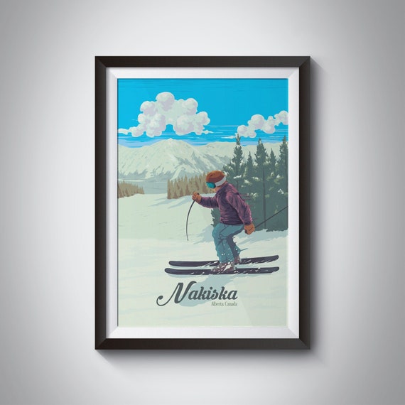 Nakiska Ski Resort Canada Travel Poster Alberta Calgary Ab Snowboarding Vintage Travel Print Canadian Skiing Art Ski Area Framed