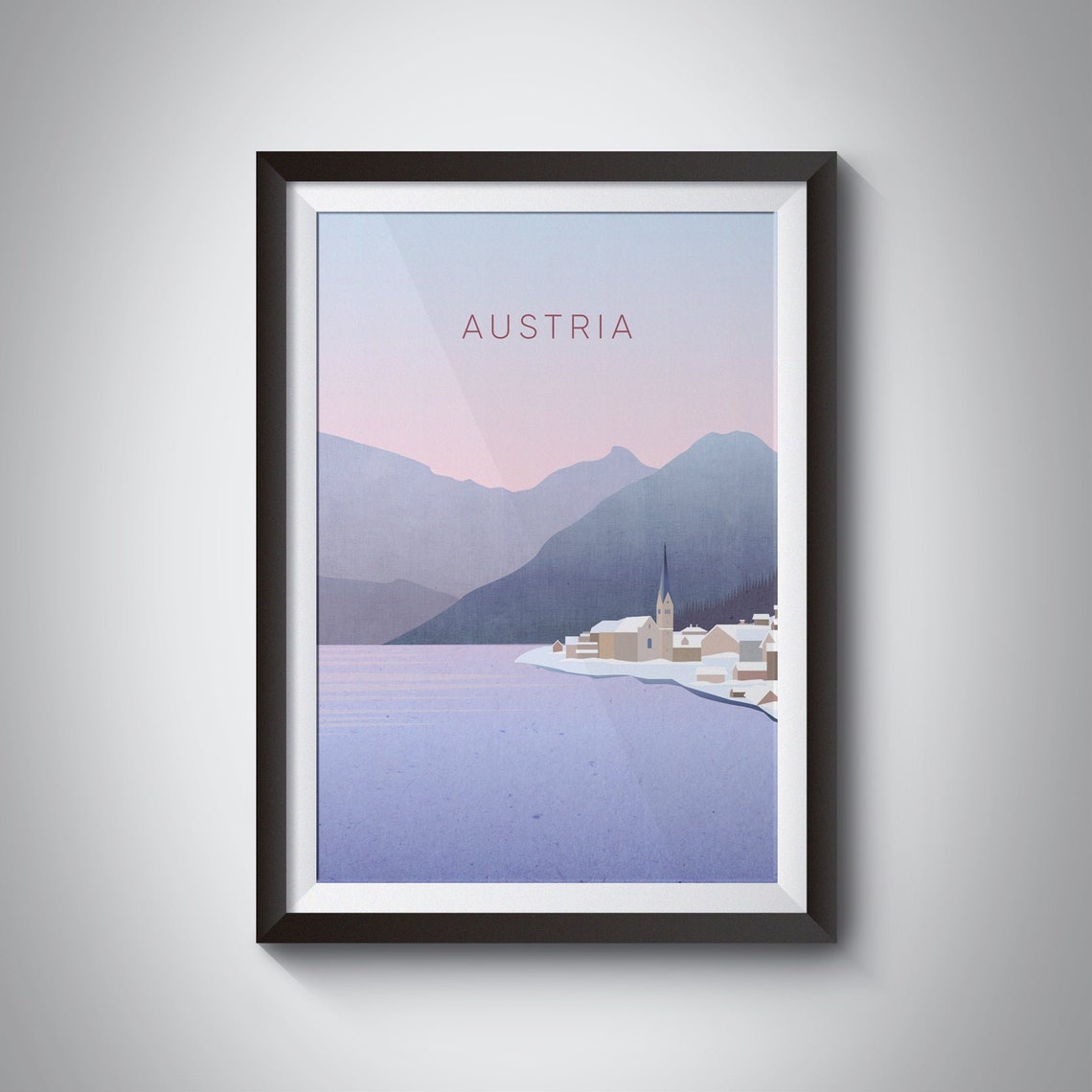 Austria Minimal Travel Poster Austrian Alps Hallstatt Travel Print Countryside Nature Salzburg Vienna Europe Innsbruck Framed Art