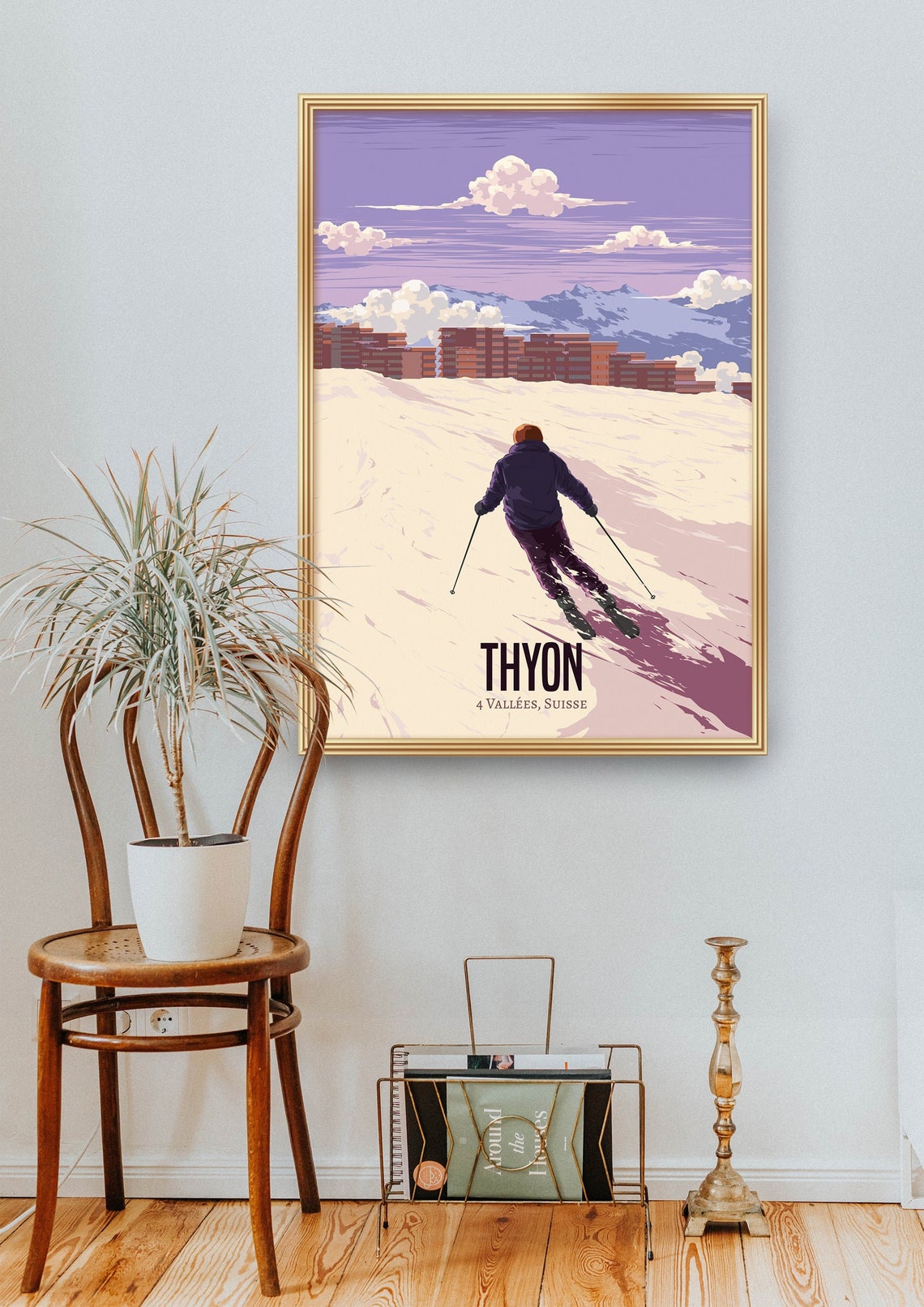 Thyon Swiss Alps Skier Carving Snow Resort Mountain View Poster - Image 2