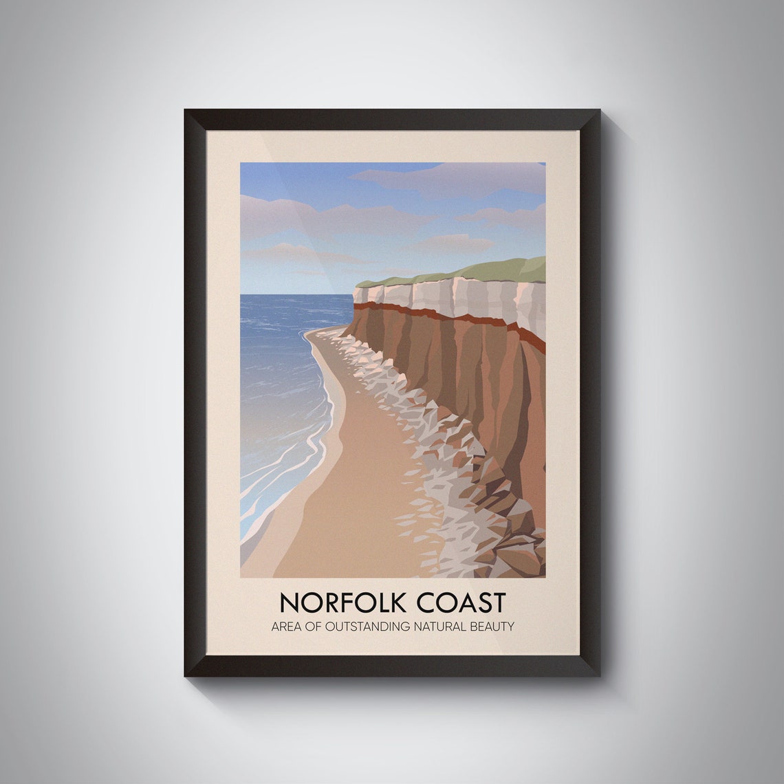 Norfolk Coast England Chalk Cliffs Beach Vintage Travel Poster
