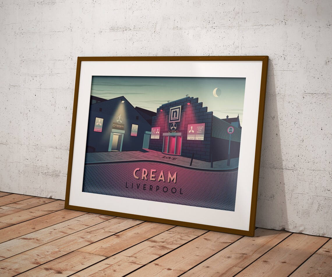 Cream Liverpool Nightclub Vintage Travel Poster - Image 3