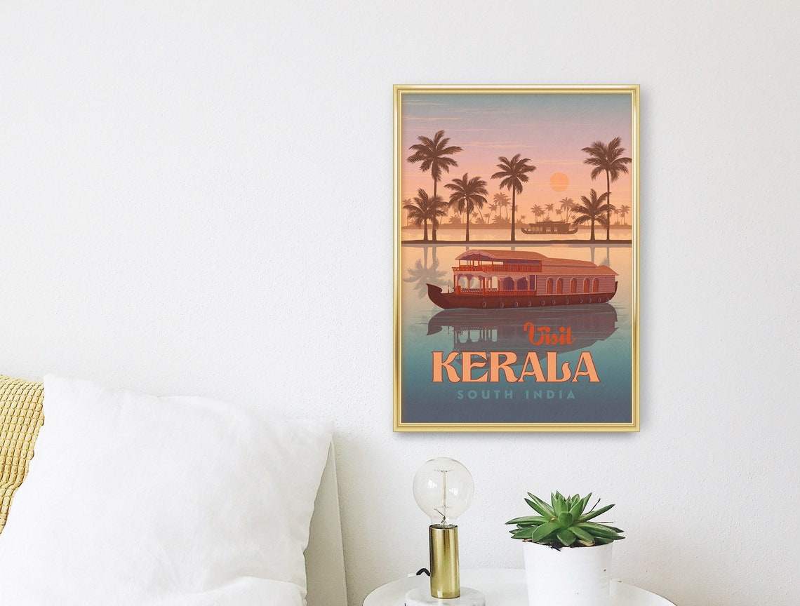 Kerala Travel Poster South India Alleppey House Boat Alappuzha Backwaters Fort Kochi India Travel Poster Indian Gift Holiday Goa - Image 2