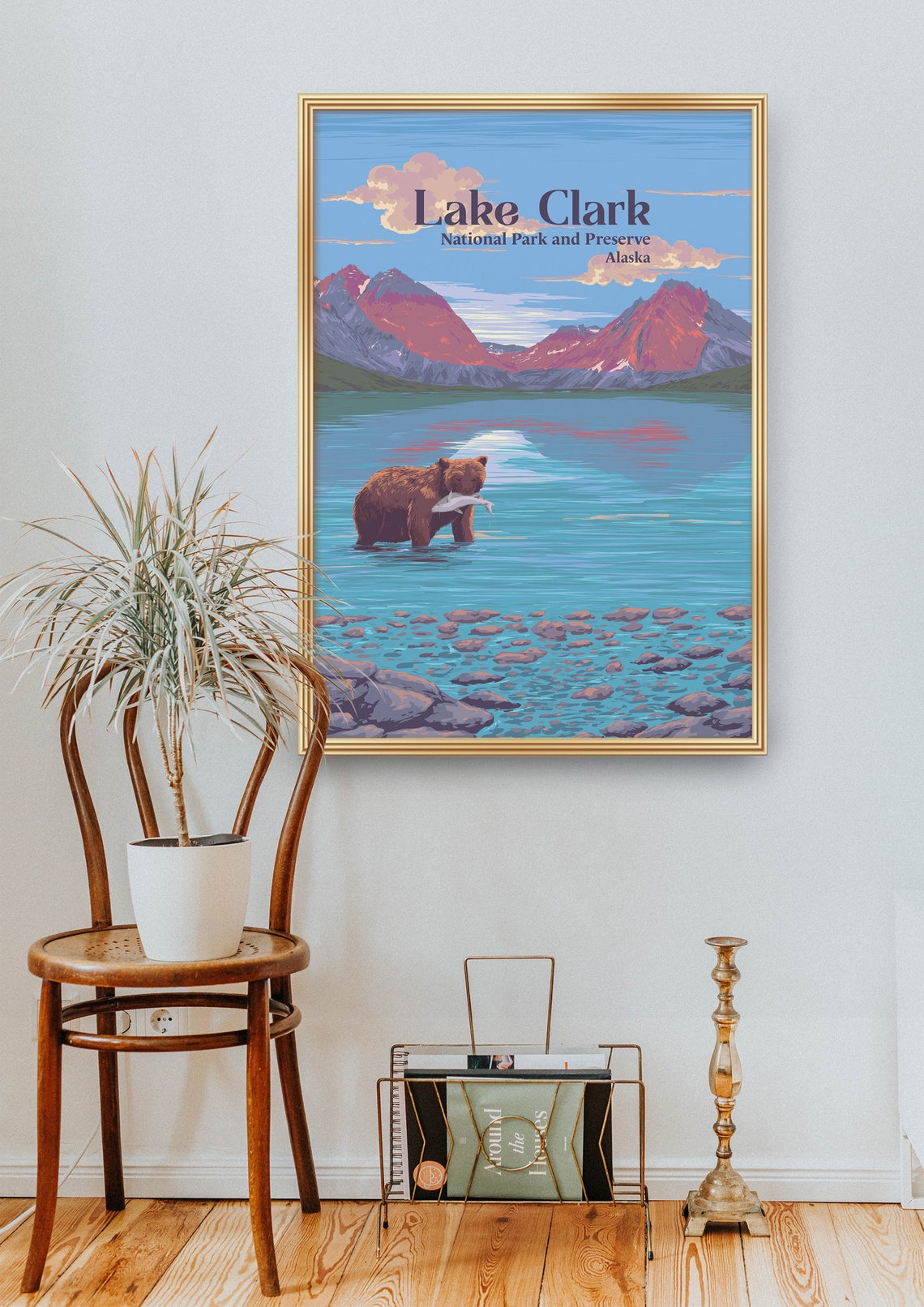 Lake Clark Alaska Brown Bear Fishing National Park Travel Poster - Image 2