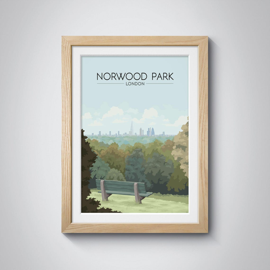 Norwood Park London Bench With City Skyline View Travel Poster - Image 3