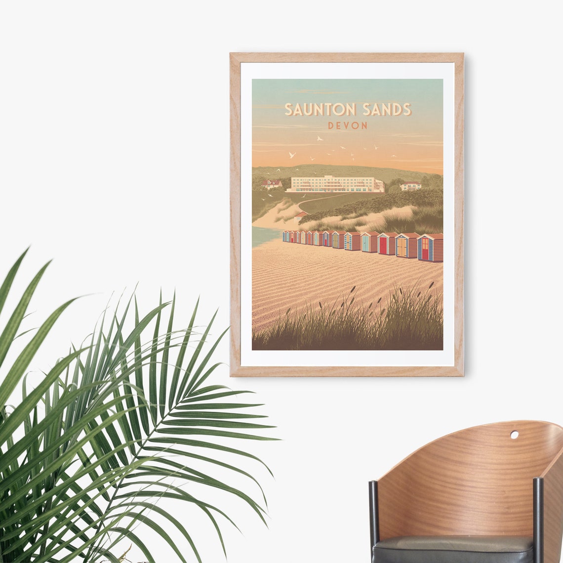 Saunton Sands Devon Beach Huts Sunset Vintage Seaside Poster - Image 3