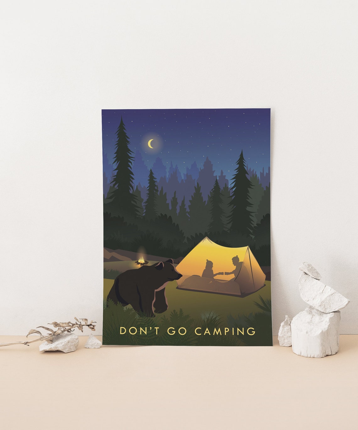 Don't Go Camping Funny Bear Tent Night Wilderness Vintage Poster - Image 4