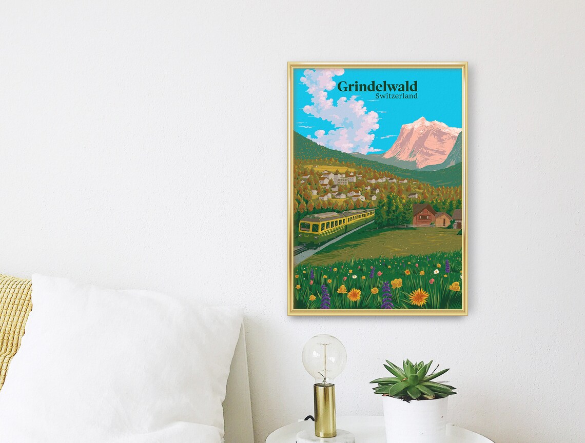 Grindelwald Switzerland Travel Poster, Swiss Alps - Image 3