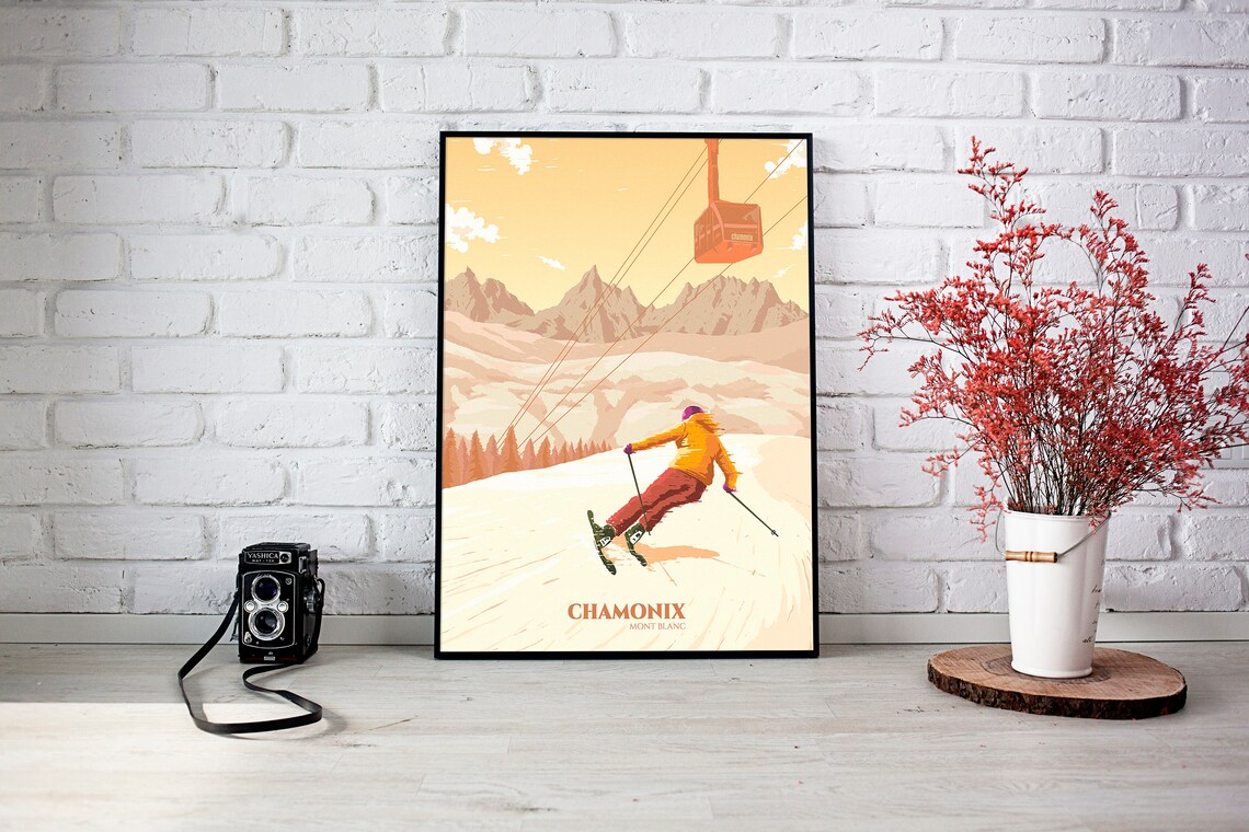 Chamonix Ski Resort, Mont Blanc Retro Travel Poster - Image 3