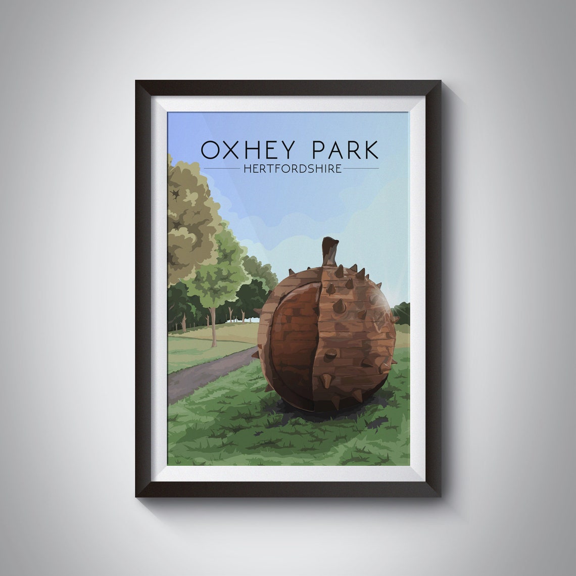 Oxhey Park Giant Conker Sculpture Hertfordshire Parkland Poster