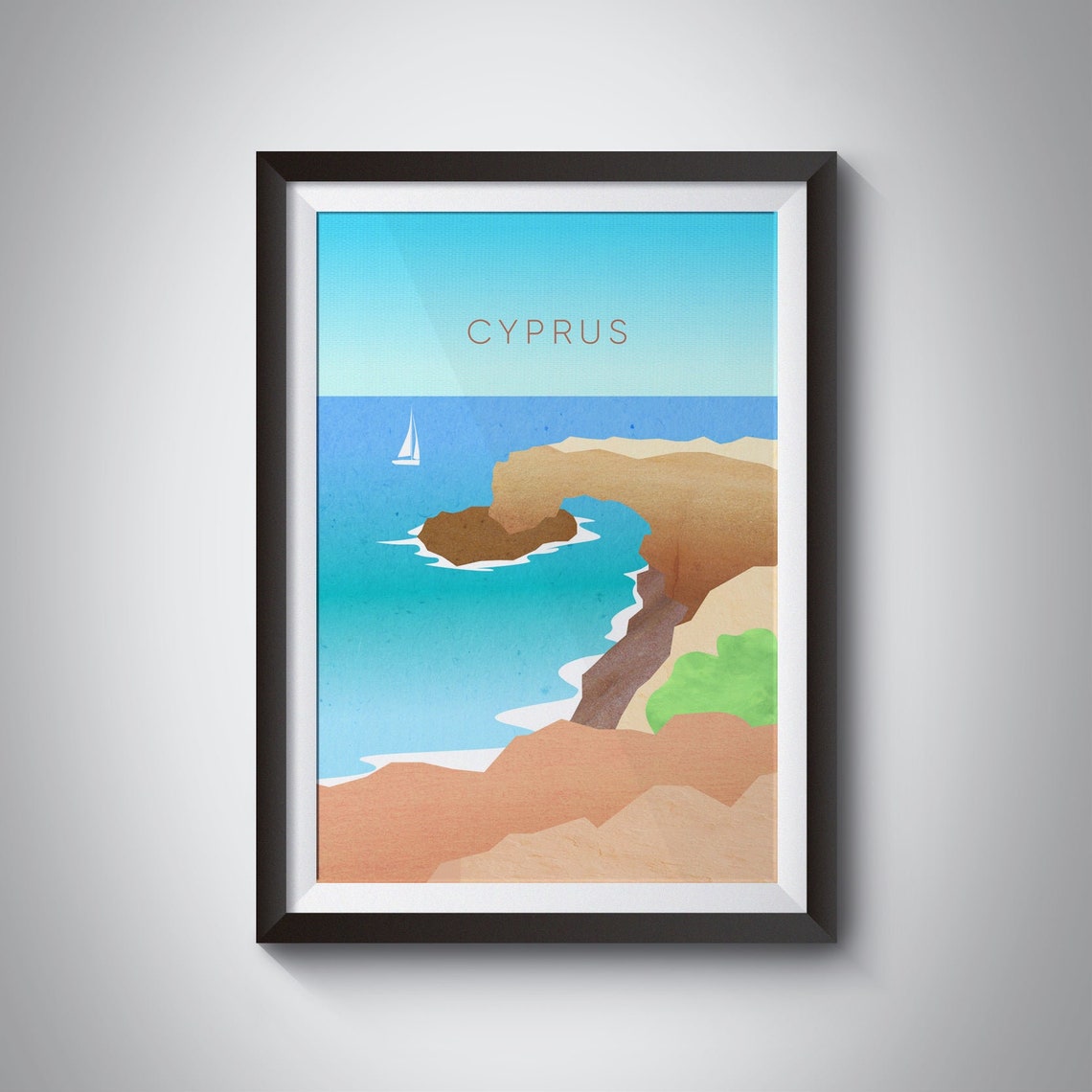 Cyprus Minimal Travel Poster Bridge Of Lovers Travel Print Mediterranean Sea Ayia Napa Paphos Europe Framed Wall Art Cyprus Beach